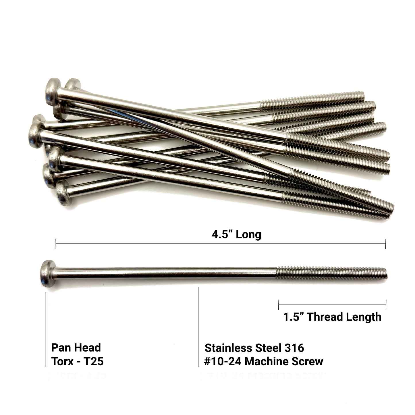 Pan Head Screw - Torx #10-24 x 4.5" long - thread 1.5" (10 pcs)