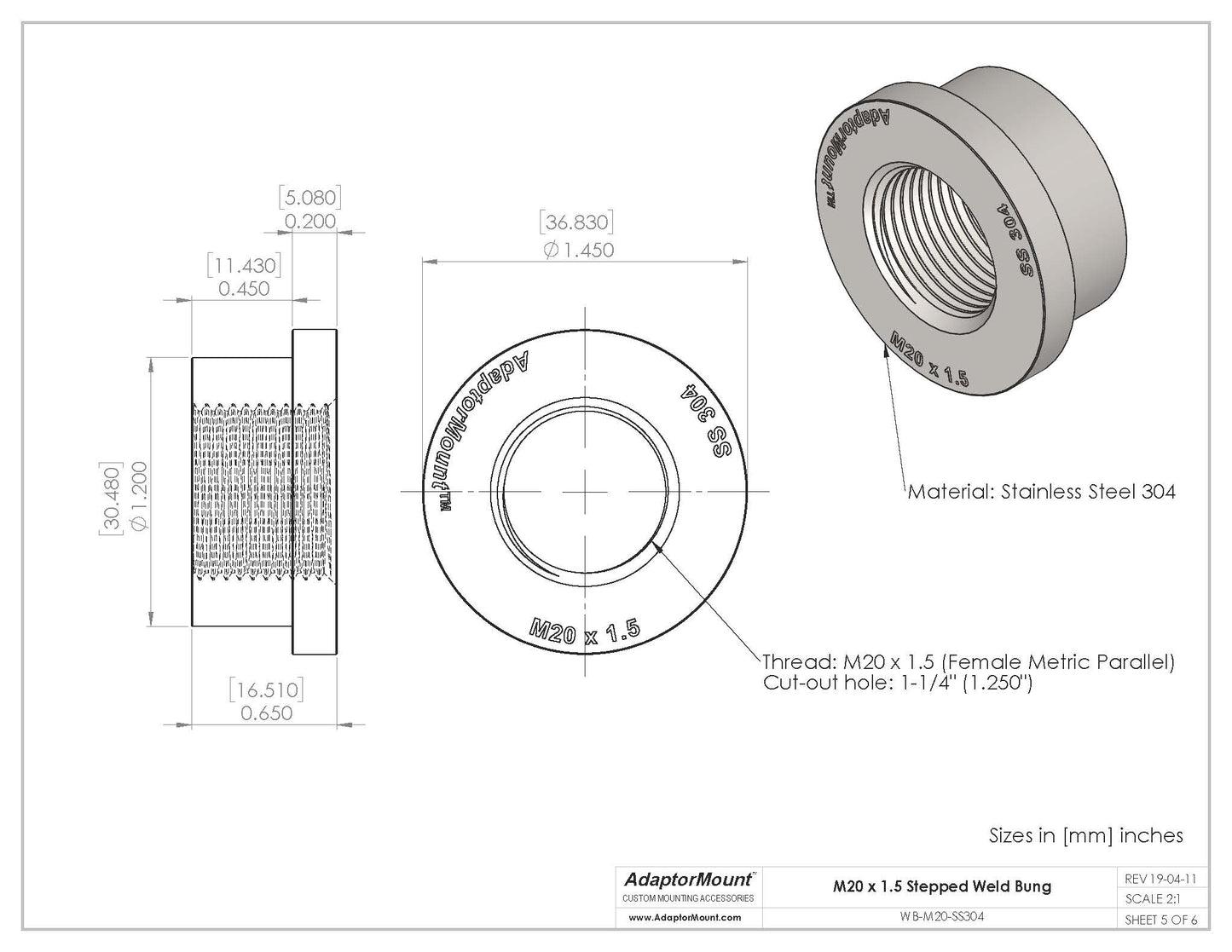 WB-M20 Weld Bung (M20 x 1.5)