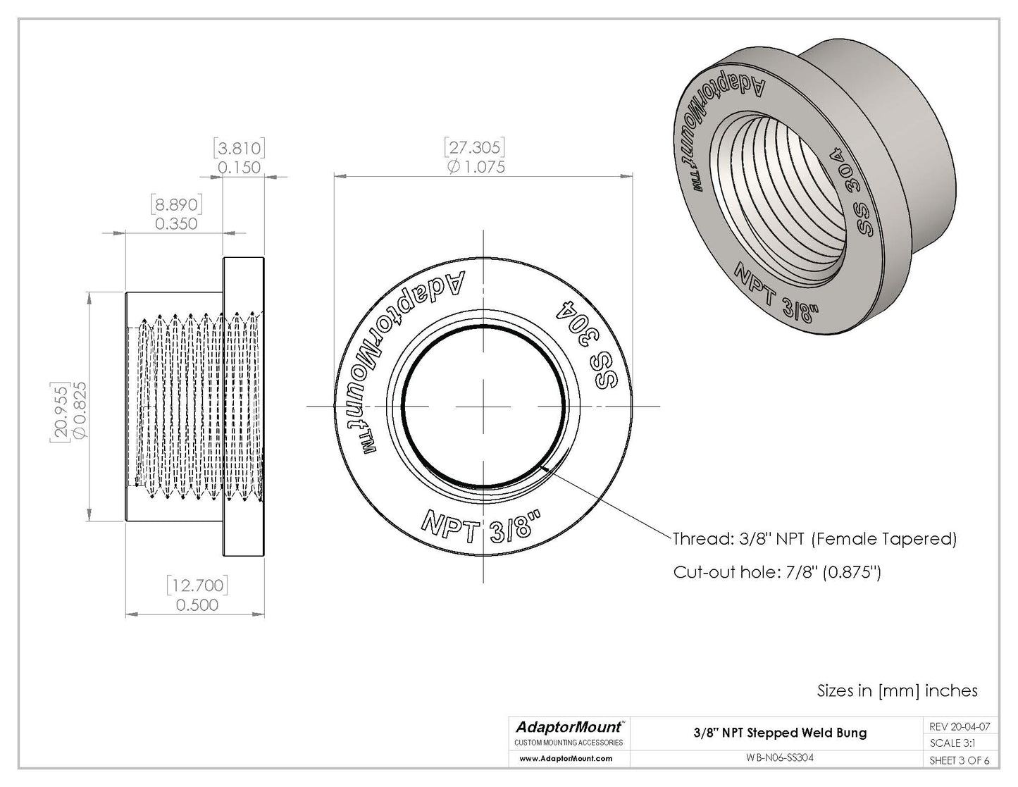 WB-N06 Weld Bung (NPT 3/8")