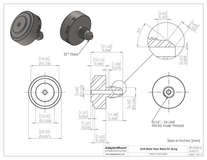 WB37-AN02 Male Flare Weld On Bung JIC-2 (5/16"-24)