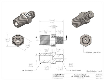 NPL-N04-N02 Reducer Nipple (NPT 1/4" - NPT 1/8")