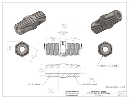 NPL-N04-N04 Straight Nipple (NPT 1/4" - NPT 1/4")
