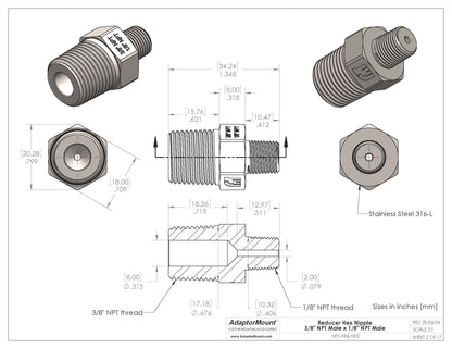 NPL-N06-N02 Reducer Nipple (NPT 3/8" - NPT 1/8")