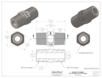 NPL-N06-N06 Straight Nipple (NPT 3/8" - NPT 3/8")