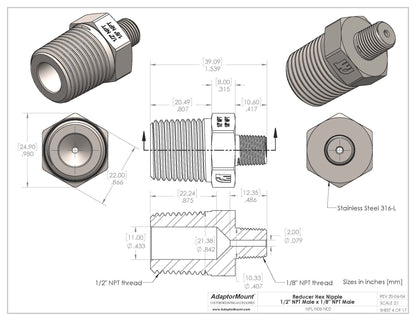 NPL-N08-N02 Reducer Nipple (NPT 1/2" - NPT 1/8")