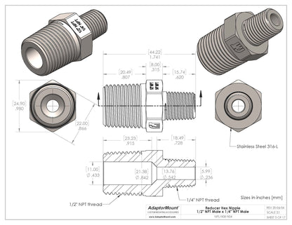 NPL-N08-N04 Reducer Nipple (NPT 1/2" - NPT 1/4")