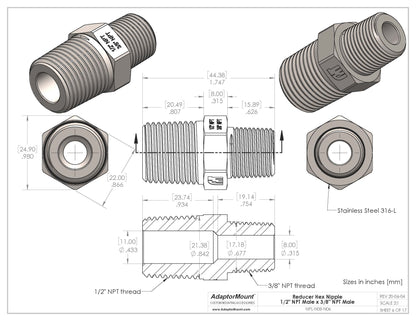 NPL-N08-N06 Reducer Nipple (NPT 1/2" - NPT 3/8")