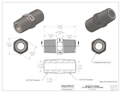 NPL-N08-N08 Straight Nipple (NPT 1/2" - NPT 1/2")