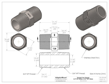 NPL-N12-N12 Straight Nipple (NPT 3/4" - NPT 3/4")