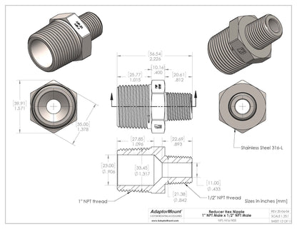 NPL-N16-N08 Reducer Nipple (NPT 1" - NPT 1/2")