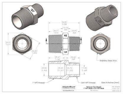 NPL-N16-N12 Reducer Nipple (NPT 1" - NPT 3/4")