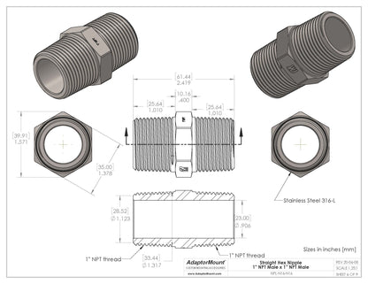 NPL-N16-N16 Straight Nipple (NPT 1" - NPT 1")
