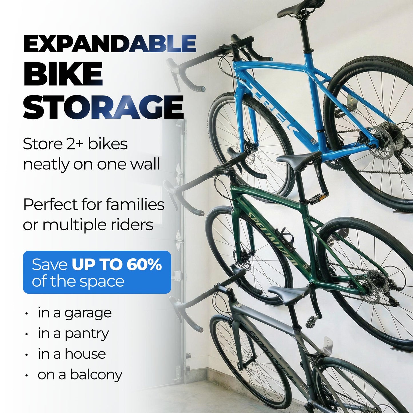 Stainless Steel Adjustable Bike Pedal Wall Mount (SS304) | BRT-BIKE-WALL