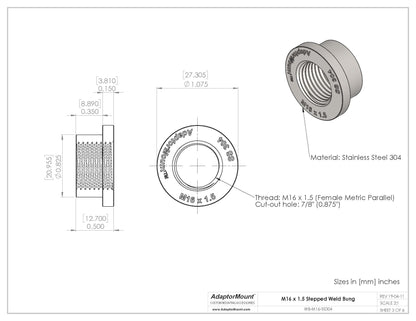 WB-M16 Weld Bung (M16 x 1.5)
