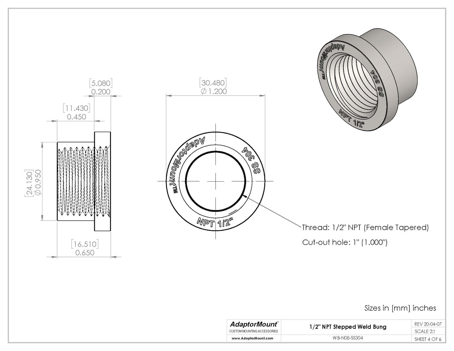 WB-N08 Weld Bung (NPT 1/2")