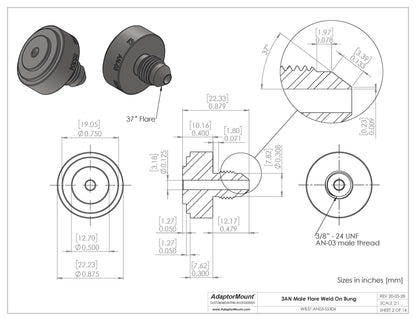 WB37-AN03 Male Flare Weld On Bung JIC-3 (3/8"-24)