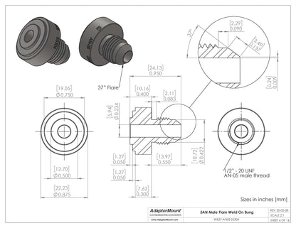 WB37-AN05 Male Flare Weld On Bung JIC-5 (1/2"-20)
