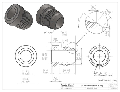 WB37-AN10 Male Flare Weld On Bung JIC-10 (7/8"-14)
